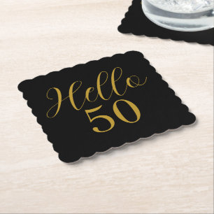 Posavasos De Papel Cumpleaños negro dorado 50 años