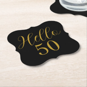 Posavasos De Papel Cumpleaños negro dorado 50 cumpleaños
