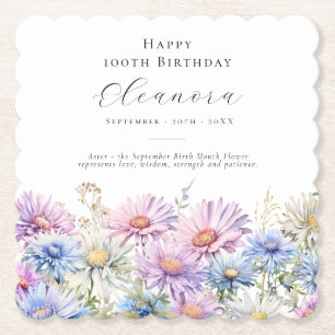 Posavasos De Papel Cumpleaños número 100 personalizado con la flor de