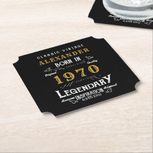 Posavasos De Papel Cumpleaños Personalizado 1970 Añadir tu nombre leg