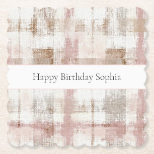 Posavasos De Papel Cumpleaños Rayas Abstractas Marrón Crema Rosa