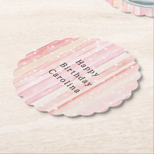 Posavasos De Papel Cumpleaños Rayas Rosa Rubio Lunares Blancos Femeni
