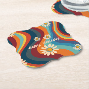 Posavasos De Papel Cumpleaños Retro Groovy 70's Daisy Arcoíris