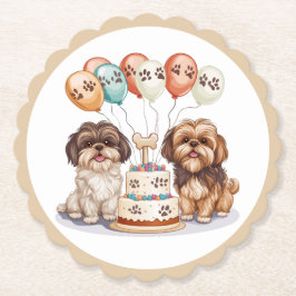 Posavasos De Papel Cumpleaños Shih Tzu Dogs Pastel de cumpleaños