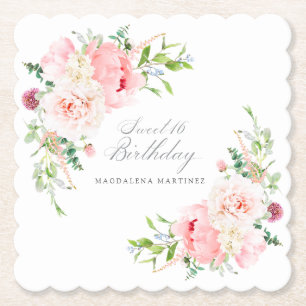 Posavasos De Papel Cumpleaños Sweet 16 Papel Personalizado Floral Ros
