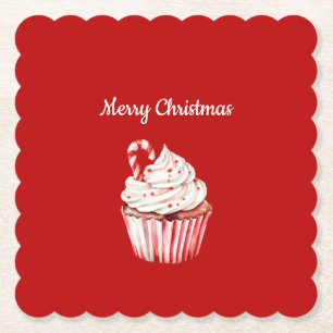 Posavasos De Papel Cupcake de Navidad con Bastón de Caramelo