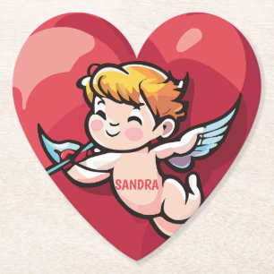Posavasos De Papel Cupido en el corazón rojo