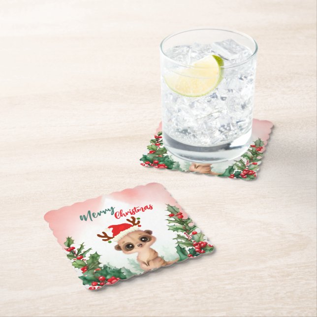 Posavasos De Papel Curado rojo Feliz Navidad Cachemira Santa Navidad  (In situ)