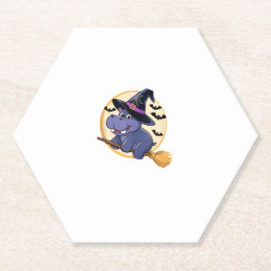 Posavasos De Papel Curte Witch Hippo Moo Deng Halloween Broom Rie