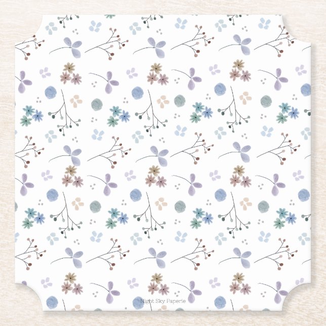 Posavasos De Papel Custodia Floral | Azul | 4x4 (Anverso)