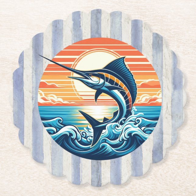 Posavasos De Papel Custom Coastal/nautical/beach marlin sunset (Anverso)