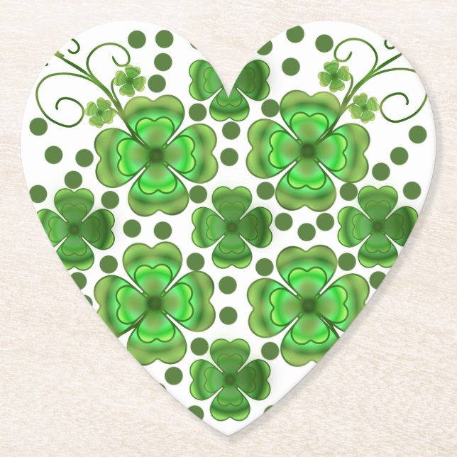 Posavasos De Papel Custom Metallic Green Clover & Swirl Pattern  (Anverso)