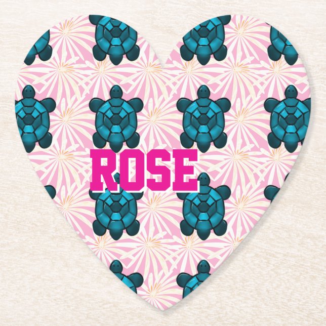 Posavasos De Papel Custom Tropical Turtle Floral Pattern Seamless  (Anverso)