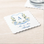 Posavasos De Papel Custom Watercolor Hydrangea Floral Crest Wedding<br><div class="desc">My Custom Watercolor Hydrangea Floral Crest Wedding Paper Coaster will make your event perfect.</div>