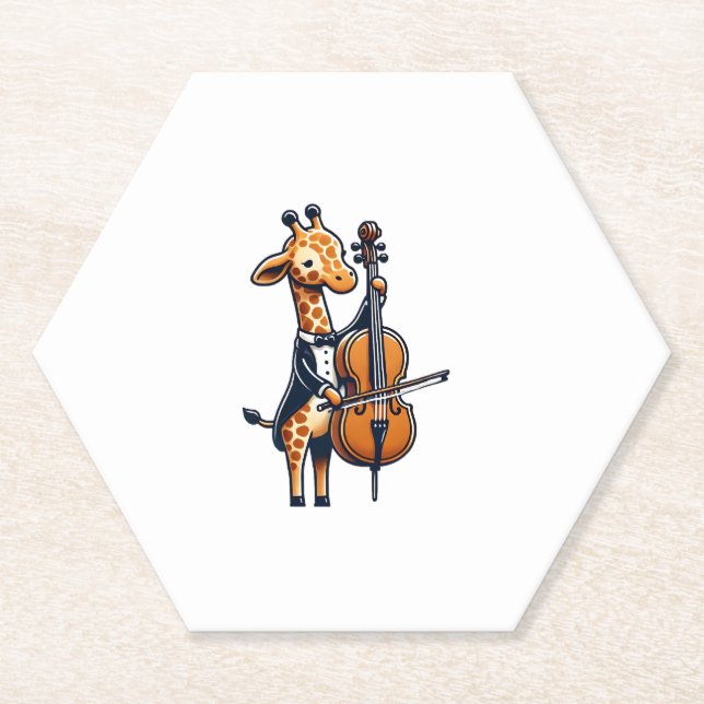 Posavasos De Papel Cuta jirafa tocando música Cello Giraffes (Anverso)