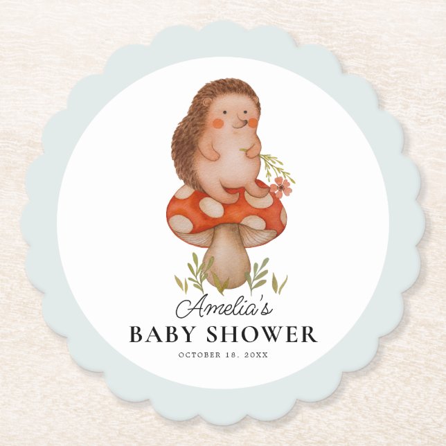Posavasos De Papel Cute acuarela Hedgehog Blue Baby Shower (Anverso)
