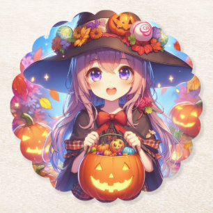 Posavasos De Papel Cute Anime Halloween Witch