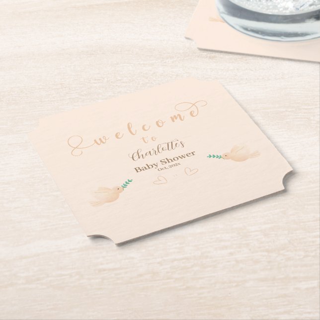Posavasos De Papel Cute Baby Dove Baby Shower (En perspectiva)