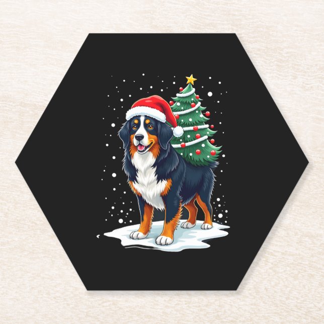 Posavasos De Papel Cute Bernese Mountain Dog in a Christmas Tree for  (Anverso)