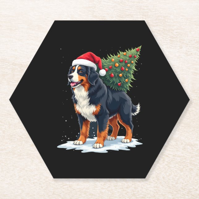 Posavasos De Papel Cute Bernese Mountain Dog in a Christmas Tree for  (Anverso)