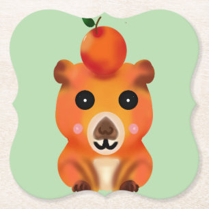 Posavasos De Papel Cute Capybara Borroso con Naranja   Ar Kawaii Anim
