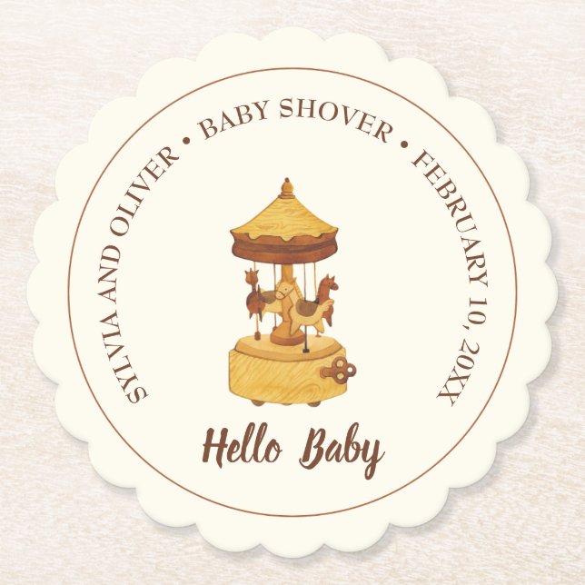 Posavasos De Papel Cute carrusel de agua neutra de género ducha de be (Anverso)