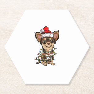 Posavasos De Papel Cute Chihuahua Santa Christmas Tree enciende Navid