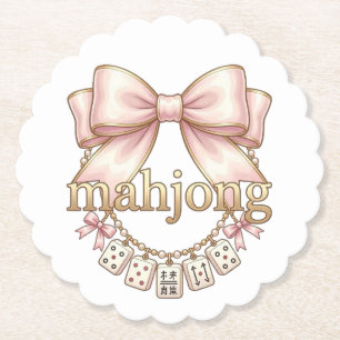 Posavasos De Papel Cute Coquette Lazo Rosa Amuleto Mahjong Mujer