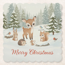 Posavasos De Papel Cute Deer and Woodland Animals Merry Christmas