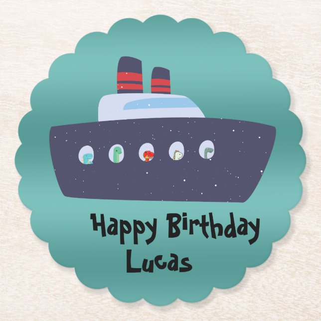 Posavasos De Papel Cute dinosaurio capitán barco barco Escuela Cumple (Anverso)