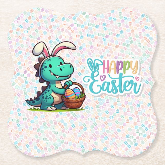 Posavasos De Papel Cute, dinosaurio conejito de Pascua (Anverso)