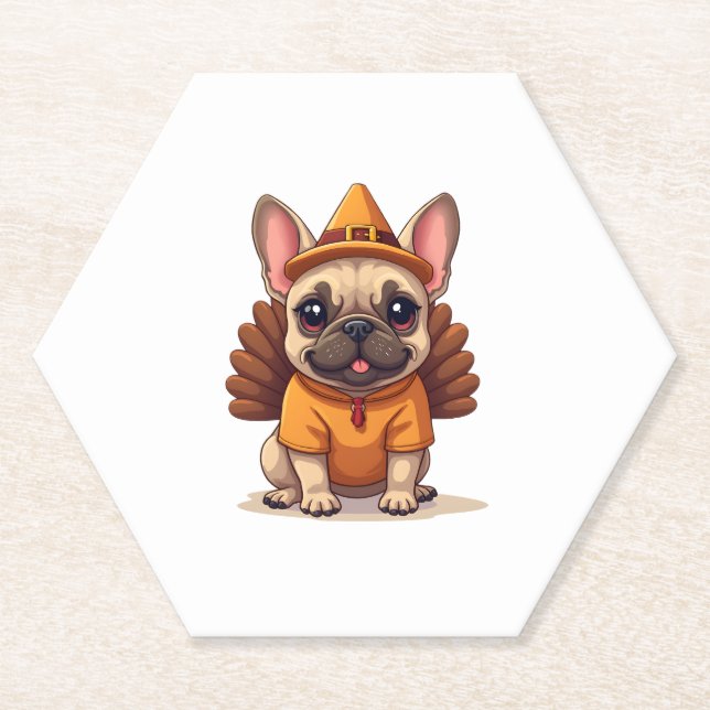 Posavasos De Papel Cute Dog Frenchie Thanksgiving Kids Teen Girl Boy  (Anverso)