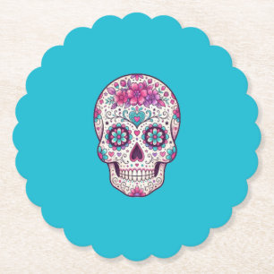 Posavasos De Papel Cute Floral Sugar Skull Day of the Dead Coaster