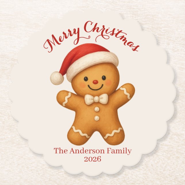 Posavasos De Papel Cute Gingerbread Man with Santa Hat -  (Anverso)