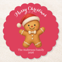 Posavasos De Papel Cute Gingerbread Man with Santa Hat - 