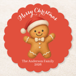 Posavasos De Papel Cute Gingerbread Man with Santa Hat - 