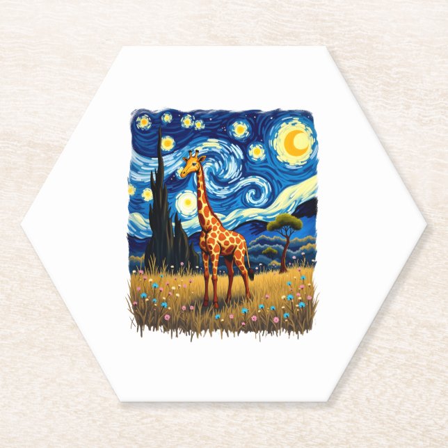 Posavasos De Papel Cute Giraffe Africa - Starry Night T-Shirt (Anverso)