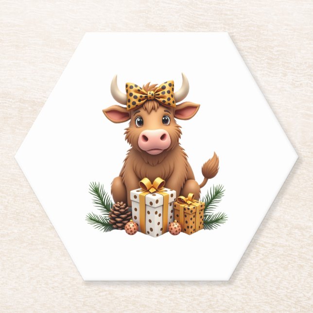Posavasos De Papel Cute Highland Cow Christmas Santa Highland Cow Lov (Anverso)