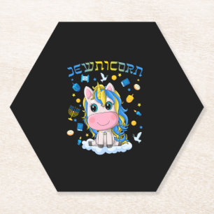 Posavasos De Papel Cute Jewnicorn Unicornio Judío Menorah Trompo Happ