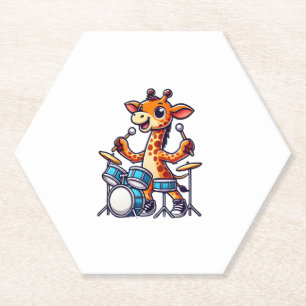 Posavasos De Papel Cute jirafa tocando tambores Girafas Música de tam