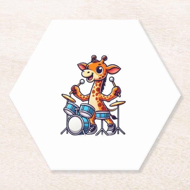 Posavasos De Papel Cute jirafa tocando tambores Girafas Música de tam (Anverso)