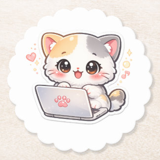 Posavasos De Papel Cute Kawaii Chibi Gato con Soporte de Escritorio p