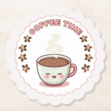 Cute Kawaii Cojín para Taza de Café Hora del Café