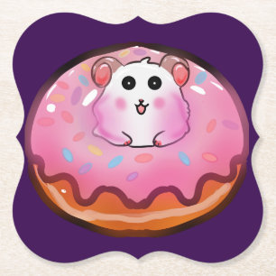 Posavasos De Papel Cute Kawaii Hámster en Arte de Donut Rosado Glasea