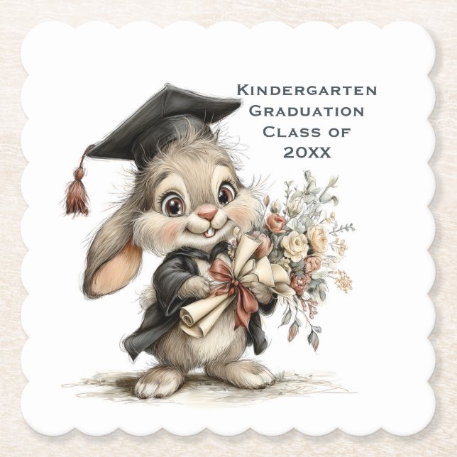 Posavasos De Papel  Cute Kindergarten Graduation Bunny Design (Anverso)