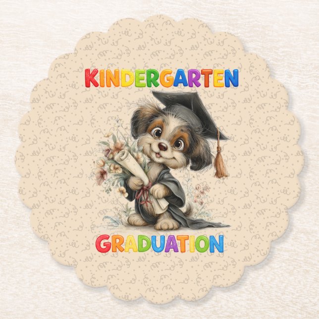 Posavasos De Papel  Cute Kindergarten Graduation Puppy Illustration (Anverso)