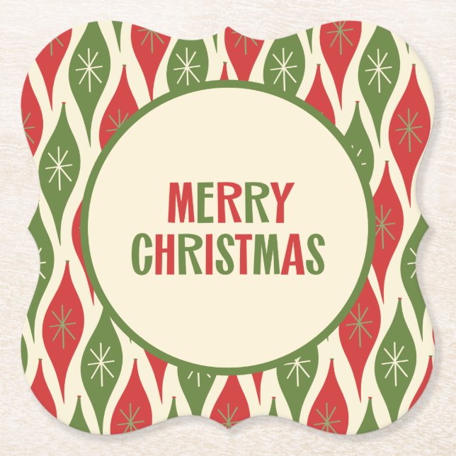 Posavasos De Papel Cute Mid Century Modern Retro 50 Feliz Navidad (Anverso)