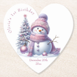 Posavasos De Papel Cute Pink Snowman Winter Birthday