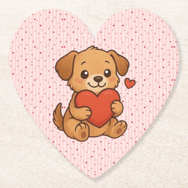 Posavasos De Papel Cute puppy/dog Valentine's day (Anverso)
