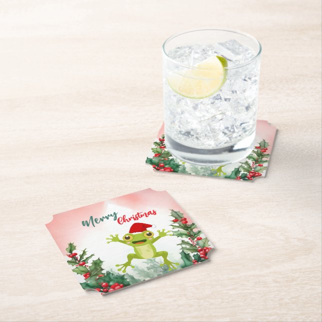 Posavasos De Papel Cute Red Merry fiesta de Navidad (In situ)